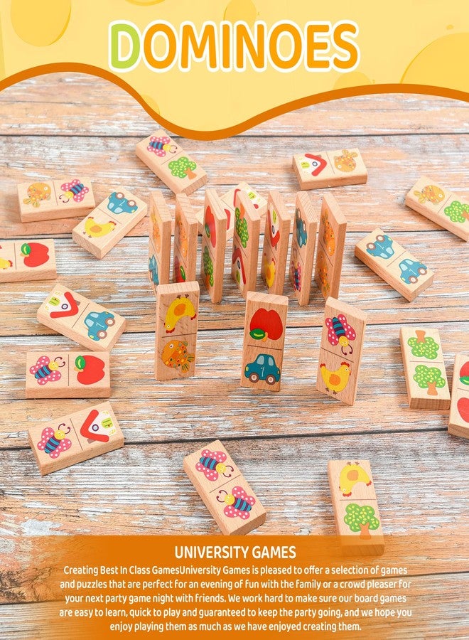 Busaurus 28 Pcs Wooden Domino Puzzle Game - Multicolor Fruit & Animal Design, Educational Family Logic and Thinking Skill Development Toy, Children's Dominoes with Pictures, Gifts for Preschool and Age 3+ - Image 3